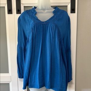 Zac & Rachel Blue Ruffled Mandarin Collar Blouse
